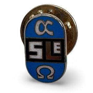 1/10 10K GF Gold‎ Filled Alpha Omega SLE Enamel Lapel Pin Blue Black Vintage